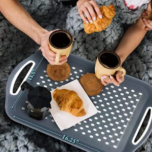 Rectangular Non Slip Serving Tray with Handles That are Easy to Grip Silicone Nubs Non Skid Plastic Food Tray - Portable Dinner Trays for Eating - Anti Slip Lap Bed TV Carrying Tray