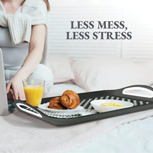 Rectangular Non Slip Serving Tray with Handles That are Easy to Grip Silicone Nubs Non Skid Plastic Food Tray - Portable Dinner Trays for Eating - Anti Slip Lap Bed TV Carrying Tray