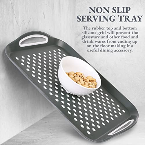 Rectangular Non Slip Serving Tray with Handles That are Easy to Grip Silicone Nubs Non Skid Plastic Food Tray - Portable Dinner Trays for Eating - Anti Slip Lap Bed TV Carrying Tray