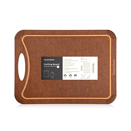 CompactStone Cutting Board with Non-Slip Feet and Juice Groove for Kitchen, Wood Fiber Composite, 14.6-Inch by 10.8-Inch, Brown