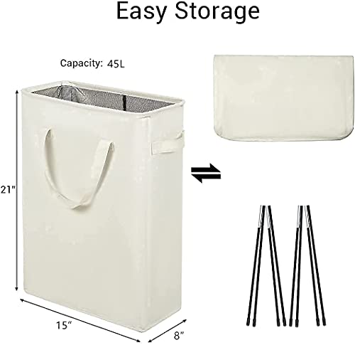 ZERO JET LAG Slim Laundry Hamper 45L, Freestanding Laundry Hamper 72L Large Laundry Basket Handles Waterproof Durable Clothes Hamper