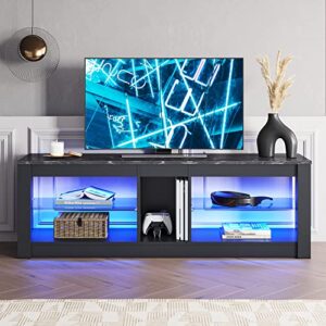 Bestier TV Stand Black Marble LED Entertainment Center for 55+ Inch TV Gaming TV Stand Adjustable Glass Shelves 22 Dynamic RGB Modes TV Cabinet for Game Console PS4