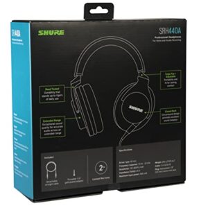 Shure SRH440A Over-Ear Wired Headphones for Monitoring & Recording, Professional Studio Grade, Enhanced Frequency Response, Work with All Audio Devices, Adjustable & Collapsible Design - 2022 Version