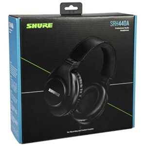 Shure SRH440A Over-Ear Wired Headphones for Monitoring & Recording, Professional Studio Grade, Enhanced Frequency Response, Work with All Audio Devices, Adjustable & Collapsible Design - 2022 Version