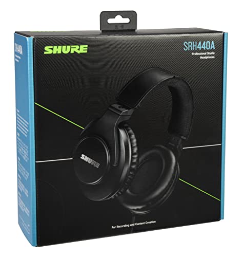 Shure SRH440A Over-Ear Wired Headphones for Monitoring & Recording, Professional Studio Grade, Enhanced Frequency Response, Work with All Audio Devices, Adjustable & Collapsible Design - 2022 Version