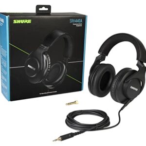 Shure SRH440A Over-Ear Wired Headphones for Monitoring & Recording, Professional Studio Grade, Enhanced Frequency Response, Work with All Audio Devices, Adjustable & Collapsible Design - 2022 Version