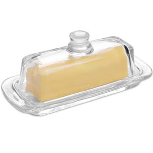 gusnilo glass butter dish,classic butter transparent tray butter stick keeper tray with lid and handle butter keeper dishwasher safe(1pc)