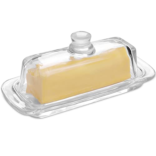 Gusnilo Glass Butter Dish,Classic Butter Transparent Tray Butter Stick Keeper Tray With Lid And Handle Butter Keeper Dishwasher Safe(1PC)