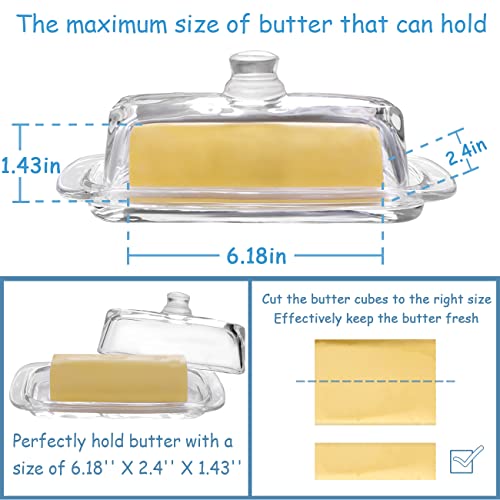 Gusnilo Glass Butter Dish,Classic Butter Transparent Tray Butter Stick Keeper Tray With Lid And Handle Butter Keeper Dishwasher Safe(1PC)