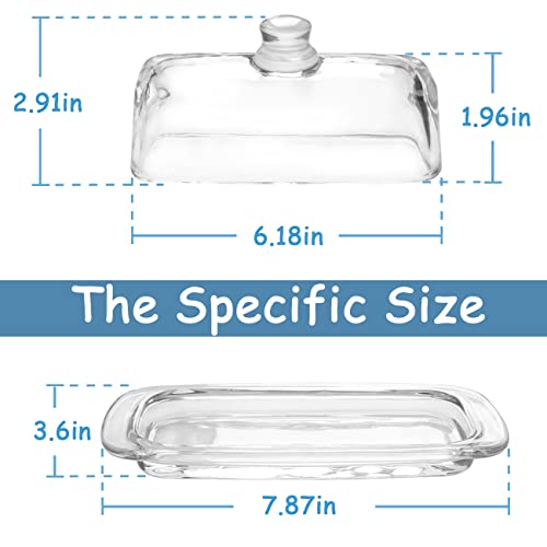 Gusnilo Glass Butter Dish,Classic Butter Transparent Tray Butter Stick Keeper Tray With Lid And Handle Butter Keeper Dishwasher Safe(1PC)