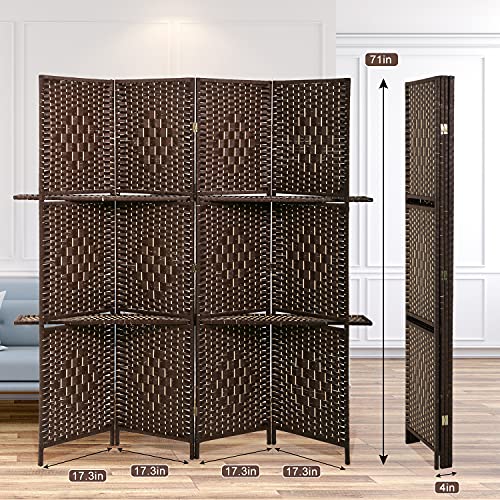 Room Dividers and Folding Privacy Screens 4 Panel 67 Inch Tall Portable Room Seperating Divider w/ 2 Display Shelves Solid Wood Room Partitions and Dividers Freestanding for Home, Office
