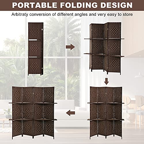 Room Dividers and Folding Privacy Screens 4 Panel 67 Inch Tall Portable Room Seperating Divider w/ 2 Display Shelves Solid Wood Room Partitions and Dividers Freestanding for Home, Office