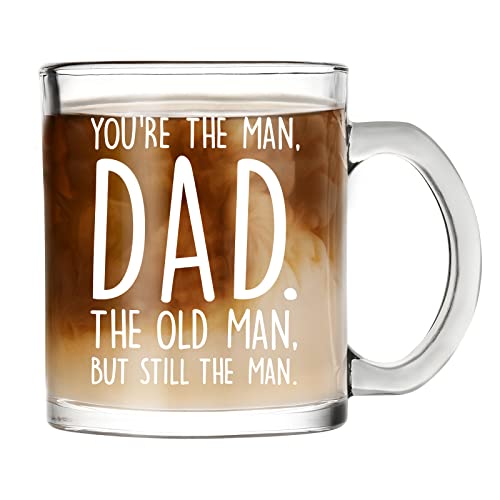 Waipfaru The Old Man Glass Coffee Mugs, Dad Clear Coffee Mugs Cups with Handle, Funny Christmas Father’ s Day Birthday Gifts for Dad Father Grandpa Man Husband from Son Wife Daughter, 11Oz