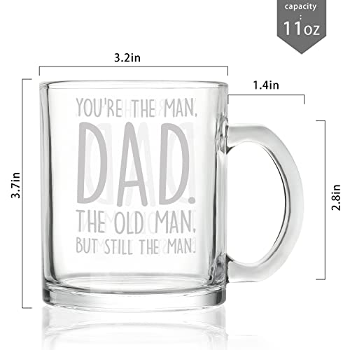 Waipfaru The Old Man Glass Coffee Mugs, Dad Clear Coffee Mugs Cups with Handle, Funny Christmas Father’ s Day Birthday Gifts for Dad Father Grandpa Man Husband from Son Wife Daughter, 11Oz