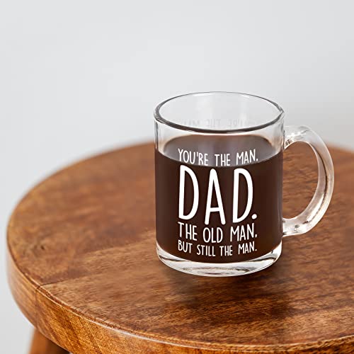Waipfaru The Old Man Glass Coffee Mugs, Dad Clear Coffee Mugs Cups with Handle, Funny Christmas Father’ s Day Birthday Gifts for Dad Father Grandpa Man Husband from Son Wife Daughter, 11Oz