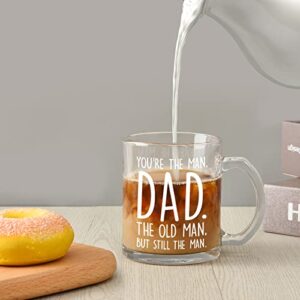 Waipfaru The Old Man Glass Coffee Mugs, Dad Clear Coffee Mugs Cups with Handle, Funny Christmas Father’ s Day Birthday Gifts for Dad Father Grandpa Man Husband from Son Wife Daughter, 11Oz