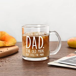 Waipfaru The Old Man Glass Coffee Mugs, Dad Clear Coffee Mugs Cups with Handle, Funny Christmas Father’ s Day Birthday Gifts for Dad Father Grandpa Man Husband from Son Wife Daughter, 11Oz