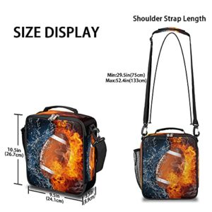 Football Kids Lunch Boxes, Fire Soccer Insulated Lunch Bag for Kids with Adjustable Shoulder Strap, School Lunch Box Container for Boys & Girls, Reusable Adults Lunch Tote for Work Travel