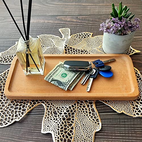 ECOSALL Wood Serving Tray 13 inch - Small Platter for Food, Cheese, Bread, Meat. Decorative Wooden Tray for Jewelry, Keys, Coins, Candles, Bathroom - Bar Display Tray with Easy Carry Grooved Handles