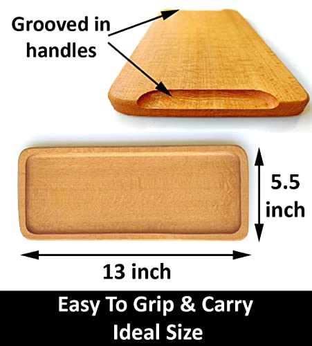 ECOSALL Wood Serving Tray 13 inch - Small Platter for Food, Cheese, Bread, Meat. Decorative Wooden Tray for Jewelry, Keys, Coins, Candles, Bathroom - Bar Display Tray with Easy Carry Grooved Handles