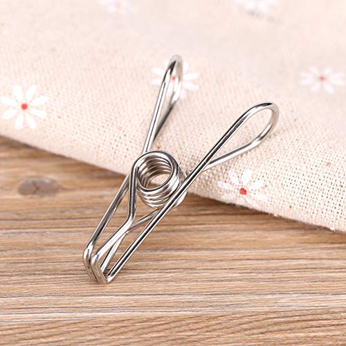 BORDSTRACT 20PCS Stainless Steel Clothes Pegs, Laundry Hanging Clothesline Clips, Long-Lasting Strong-Grip Metal Laundry Clips for Washing Line Snack Bags Washcloth Paper at House Kitchen Office