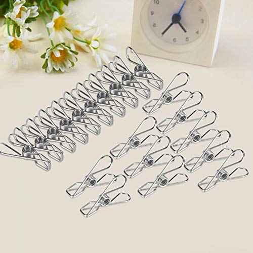 BORDSTRACT 20PCS Stainless Steel Clothes Pegs, Laundry Hanging Clothesline Clips, Long-Lasting Strong-Grip Metal Laundry Clips for Washing Line Snack Bags Washcloth Paper at House Kitchen Office