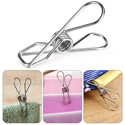 BORDSTRACT 20PCS Stainless Steel Clothes Pegs, Laundry Hanging Clothesline Clips, Long-Lasting Strong-Grip Metal Laundry Clips for Washing Line Snack Bags Washcloth Paper at House Kitchen Office