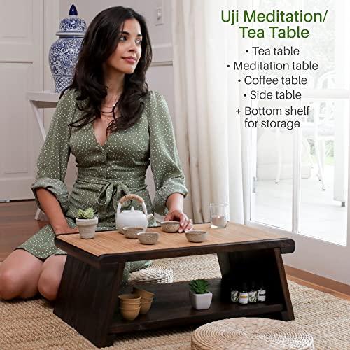 ENSO SENSORY Uji Premium Japanese Meditation & Tea Table - Folding Low Sitting Altar - Crafted Paulownia Wood - Spiritual Floor Sitting Short Table - Tatami Chabudai Desk for Dining & Coffee