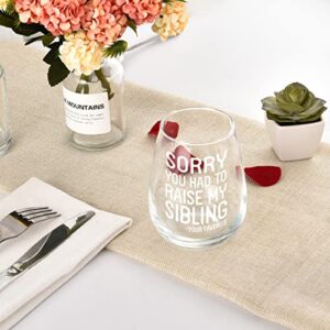 Waipfaru Sorry You Had to Raise My Sibling Stemless Wine Glass, Funny Mom & Dad Wine Glass, Gifts Idea for Mom & Dad Mother on Christmas Birthday Mother’ s Day Father’ s Day, Mom & Dad Gift, 15Oz