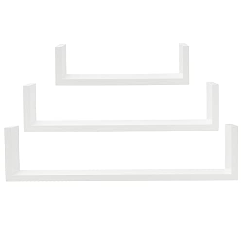 MELANNCO Floating U Shelves for Bedroom, Living Room, Bathroom, Kitchen, Nursery, Set of 3, White