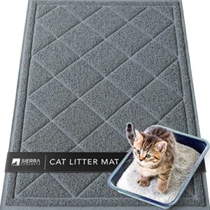 sierra concepts large cat litter mat 36"x24" - kitty box pet food bowl trapping dirt, soft on paws feeding accessories, waterproof, anti slip, floor door mats low profile heavy duty durable, gray