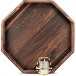 magigo 18 inches extra large octagonal black walnut wood ottoman tray with handles, serve tea, coffee classic wooden decorative serving tray
