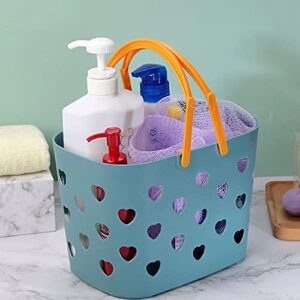 portable plastic shower caddy baskets, standing storage organizer bins, shower caddy tote bag with handles, hollow cleaning caddy with holes for bathroom, college dorm, kitchen, home - heart green