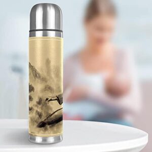 Stainless Steel Vacuum Insulated Mug, Tai Chi Painting Chinese Kongfu Print Thermos Water Bottle for Hot and Cold Drinks Kids Adults 17 Oz