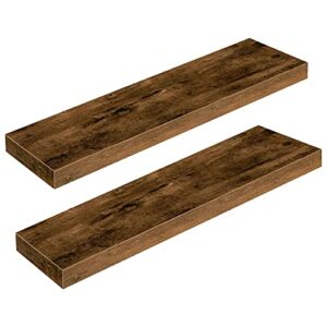 alloswell floating shelves, decorative wall shelf set of 2, 31.5 inch, long hanging shelves, easy to install, for kitchen, living room, bathroom, laundry room, rustic brown fshr8001s2