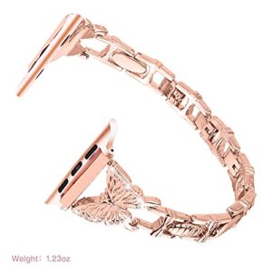 Wipalor Compatible with Apple Watch Band 38mm 40mm 41mm, Lightweight for Women, Easy Adjustable Bracelet, Shiny Diamond on Butterfly, Jewelry Metal Strap for iWatch Series 8 7 6 5 4 3 2 1 SE(Rose Gold)