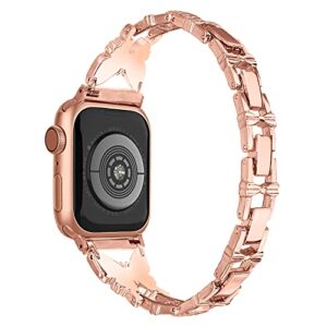 Wipalor Compatible with Apple Watch Band 38mm 40mm 41mm, Lightweight for Women, Easy Adjustable Bracelet, Shiny Diamond on Butterfly, Jewelry Metal Strap for iWatch Series 8 7 6 5 4 3 2 1 SE(Rose Gold)