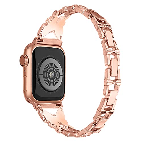 Wipalor Compatible with Apple Watch Band 38mm 40mm 41mm, Lightweight for Women, Easy Adjustable Bracelet, Shiny Diamond on Butterfly, Jewelry Metal Strap for iWatch Series 8 7 6 5 4 3 2 1 SE(Rose Gold)