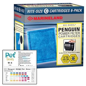 pet faves penguin rite-size c bio-wheel 170, 200, 330 & 350 bulk replacement filter cartridge with water test strips