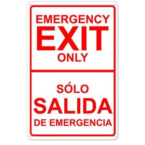 emergency exit only sólo salida de emergencia english spanish dual language tin sign metal sign 12x8 inch easy mounting,outdoor/indoor use