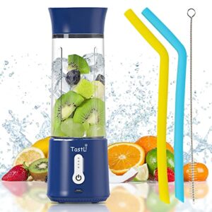 tastli portable blender, usb rechargeable, travel mini personal blender for shakes and smoothies, with 17 oz blender bottles, waterproof, small juicer cup mixer electric smoothie blender maker (dark blue)