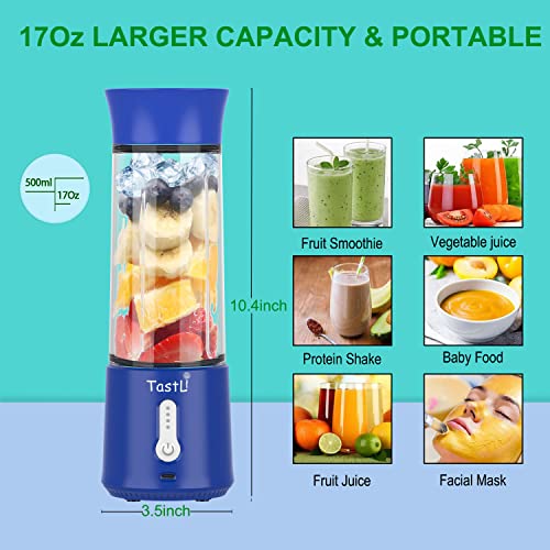 TastLi Portable Blender, USB Rechargeable, Travel Mini Personal Blender for Shakes and Smoothies, with 17 oz Blender Bottles, Waterproof, Small Juicer Cup Mixer Electric Smoothie Blender Maker (Dark blue)