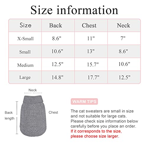 Jnancun Cat Sweater Turtleneck Knitted Sleeveless Cat Clothes Warm Winter Kitten Clothes Outfits for Cats or Small Dogs in Cold Season (Medium, Grey)