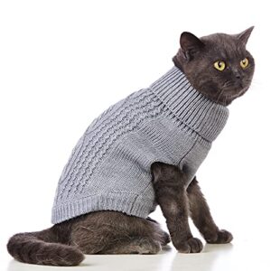 Jnancun Cat Sweater Turtleneck Knitted Sleeveless Cat Clothes Warm Winter Kitten Clothes Outfits for Cats or Small Dogs in Cold Season (Medium, Grey)