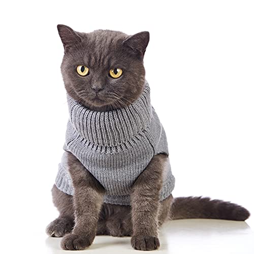 Jnancun Cat Sweater Turtleneck Knitted Sleeveless Cat Clothes Warm Winter Kitten Clothes Outfits for Cats or Small Dogs in Cold Season (Medium, Grey)