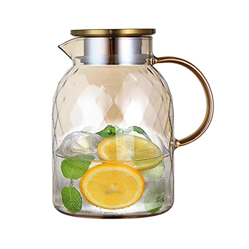 shenlan Glass Pitcher with Lid and Spout [60 oz],Borosilicate Glass Kettle,for Ice/hot Tea Maker,Beverage,Hot/Cold Coffee,milk and Juice Carafe