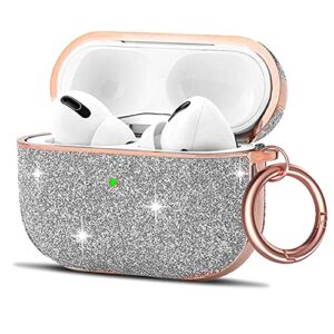 glitter airpods pro case with keychain for women girls bling hard shockproof and scratchproof protective cover case for airpods pro charging case,(front led visible)