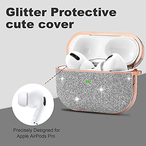 Glitter Airpods Pro Case with Keychain for Women Girls Bling Hard Shockproof and Scratchproof Protective Cover case for Airpods Pro Charging Case,(Front LED Visible)