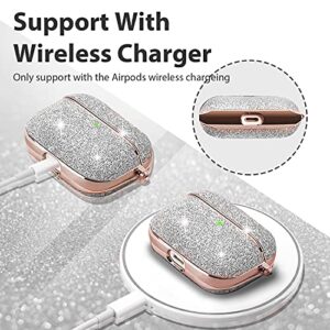 Glitter Airpods Pro Case with Keychain for Women Girls Bling Hard Shockproof and Scratchproof Protective Cover case for Airpods Pro Charging Case,(Front LED Visible)