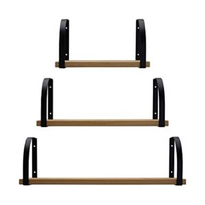 melannco floating wall, wood and curve metal shelves, for bedroom, living room, kitchen, nursery, set of 3, natural